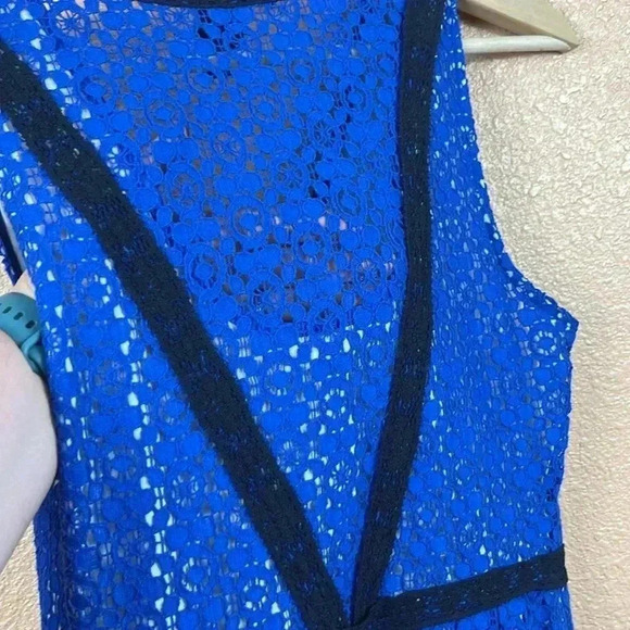MARC BY MARC JACOBS DRESS SIZE 0 CROCHET FIT FLARE V NECK SLEEVELESS LINED BLUE - Picture 8 of 9